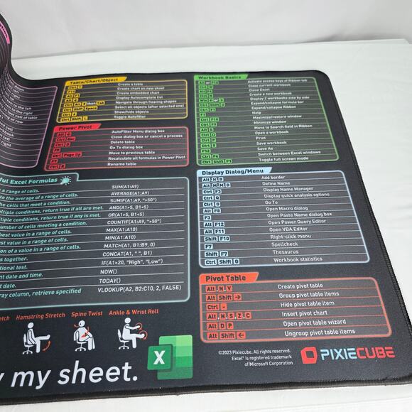 Windows, Office, Excel Shortcut Keys Extended Large Mouse Pad Non-Slip Base - Picture 7 of 10
